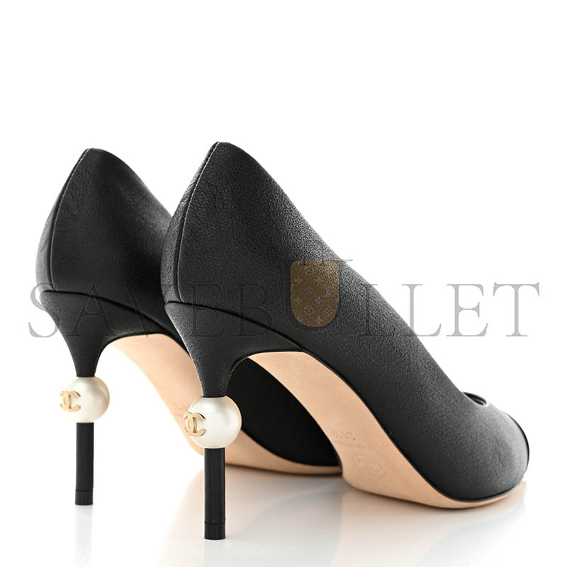Ch**el goatskin patent calfskin cap toe cc pearl pumps